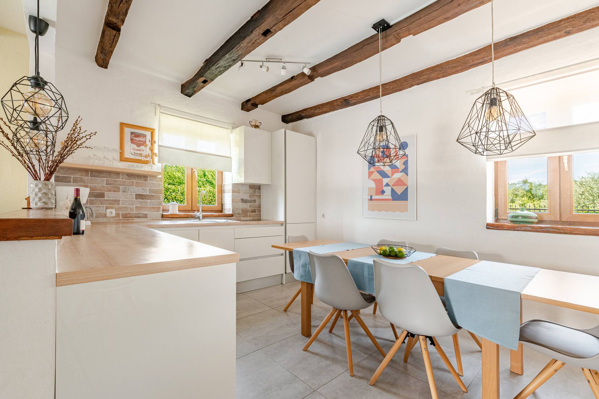 The kitchen and dining space
